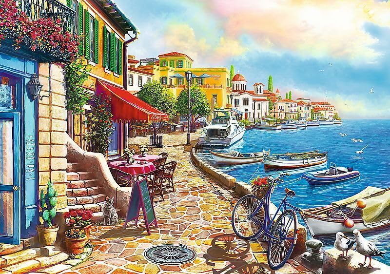TREFL 1000 Piece Jigsaw Puzzle, Sunny Embankment, Coastal City, Ocean, Adult Puzzles, Trefl 10527 Trefl