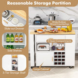 Giantex Mobile Kitchen Island Cart, 4-in-1 Reversible Serving Cart Bar Table Combo, Storage Cart on Wheels w/Rubber Wood Top, Adjustable Shelf, 12-Bottle Wine Rack, Spice Rack for Dining Room, White Giantex