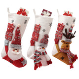19-Inch Large Velvet Christmas Stockings Pack of 3, Santa, Snowman & Reindeer Fireplace Hanging Stockings, Plush Velvet Christmas Stockings, Plush Christmas Stocking with 3D Figurines & Snowflake masteymoh