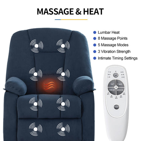 Sftaiyou Power Swivel Rocker Recliner Chair for Adults,Rocking Recliners Chairs with Massage and Heat for Living Room, Electric Fabric Reclining Sofa Chair with USB and Type-C Port (Blue) Sftaiyou