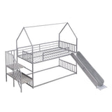 Favfurish Twin Over Twin-Size Metal Bunk Bed House-Shape-Bed with Slide and Staircase,No Box Spring Needed, Easy to Install, for Kids, Girls, Boys,Silver Favfurish