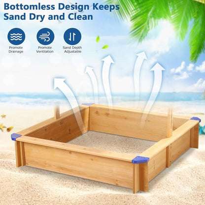 Kids Sandbox with Lid and Cover, Large Wooden Sandbox with Adjustable Canopy, Children Outdoor Playset, Sand Pit for Backyard Play, Beach