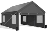 JAMFLY Carport, 12x20 ft Heavy Duty Carport with Roll-up Windows, Portable Garage with Removable Sidewalls & Doors, Car Canopy with Sandbags and All-Season Tarp for Car Boat Truck Motorcycle JAMFLY