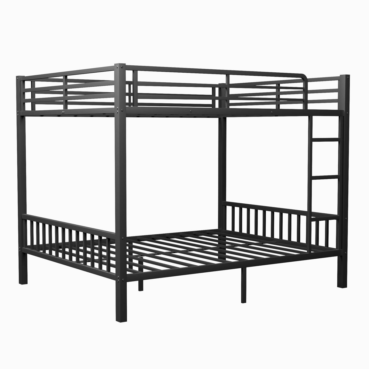 Luckiofvonne Queen Over Queen Bunk Bed for Adults, Heavy-Duty Metal Bunk Bed Frame with Ladder, High Guardrail and Slats Support, No Box Spring Needed, Black Luckiofvonne
