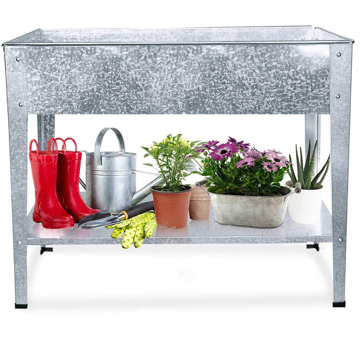 FOYUEE Galvanized Raised Garden Bed for Vegetables Elevated Planter Box with Legs Outdoor Patio Apartment Herb Container Metal FOYUEE