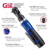 ACDelco ARW1209P G12 Series 12V Li-ion Cordless 3/8” 45 ft-lbs. Ratchet Wrench Tool Kit ACDelco