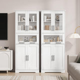 Tall White Freestanding Storage Cabinet with Glass Doors and Adjustable Shelves by IDEALHOUSE IDEALHOUSE