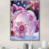 Diamond Art Painting Kits for Adults, Pink Rose 5D Diamond Painting Dots Art Kits for Adults Beginner, Crystal Apple DIY Full Round Gem Crystal Art Paint by Diamond, Home Wall Decor 12x 16 in BYGFHLYW