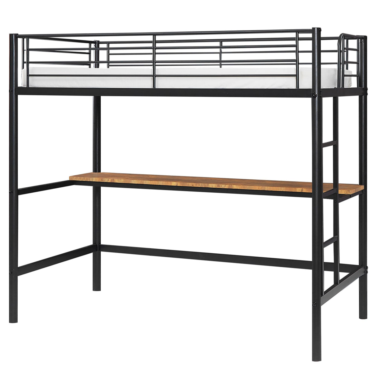 VECELO Metal Loft Bed Twin Size with Desk, Heavy Duty Bedframe with Removable Ladder and Safety Guardrail, Space-Saving, Noise Free, No Box Spring Needed, Matte Black VECELO