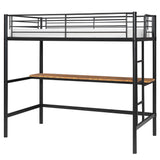 VECELO Metal Loft Bed Twin Size with Desk, Heavy Duty Bedframe with Removable Ladder and Safety Guardrail, Space-Saving, Noise Free, No Box Spring Needed, Matte Black VECELO