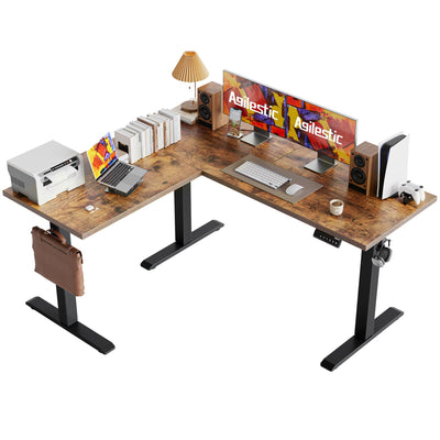 Agilestic 59 Inch L Shaped Standing Desk Adjustable Height, Electric Corner Standing Desk, Sit Stand Computer Table with Splice Board, Rustic Brown