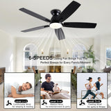 NKPU Ceiling Fans with Lights, 52 Inch Low Profile Ceiling Fan with Light and Remote Control, Flush Mount, DC Reversible Motor, Dimmable LED Black Ceiling Fans for Bedroom,Indoor/Outdoor Patio Use NKPU