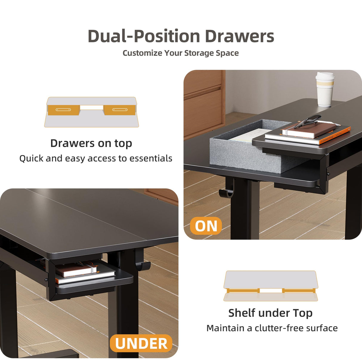 Seang Electric Standing Desk with 2 Drawers, Adjustable Standing Desk with Storage Shelf, Height Adjustable Stand up Desk for Home Office with 3 Presets & 2 Hooks,48 Inch, Black Seang