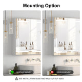 Large Medicine Cabinet, LED Lighted Medicine Cabinets with 3 Doors,Wall Mounted Bathroom Mirror with Storage,47inch,Defogger, Dimmable,Led Medicine Cabinet Mirror for Bathroom,47.2x 5.1x 30 In Mepplzian