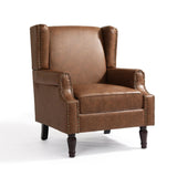 UIXE PU Leather High Back Accent Chair, Upholstered Armchair for Living Room, Retro Wingback Arm Chair Nailhead Trim Single Sofa Bedroom Reading Seat with Solid Wood Legs - Brown UIXE