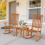 Tangkula 3 Piece Patio Rocking Bistro Set, Patiojoy Eucalyptus Wood Conversation Set with 2 Rockers and 1 Coffee Table, Outdoor Rocking Chair Set with Coffee Table for Porch, Patio and Backyard Tangkula