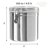 Oggi Stainless Steel Kitchen Canister 152 fl oz - Airtight Clamp Lid, Clear See-Thru Top - Ideal for Kitchen Storage, Food Storage, Pantry Storage. Jumbo Size 8" x 8". Oggi