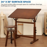 VISWIN Wood Drafting Table for Adults, 24'' x 35" Drawing Table with Adjustable Height & Angle for Art Studio, Solid Pine Wood Artist Desk for Drawing, Drafting, Writing, Reading, Sketching VISWIN