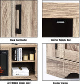 LUARANE Modern Farmhouse TV Stand, Wooden TV Cabinet for TVs up to 65", Television Console with Double Barn Doors Adjustable Shelves, Suitable for 18" x 17" Fireplace LDAILY