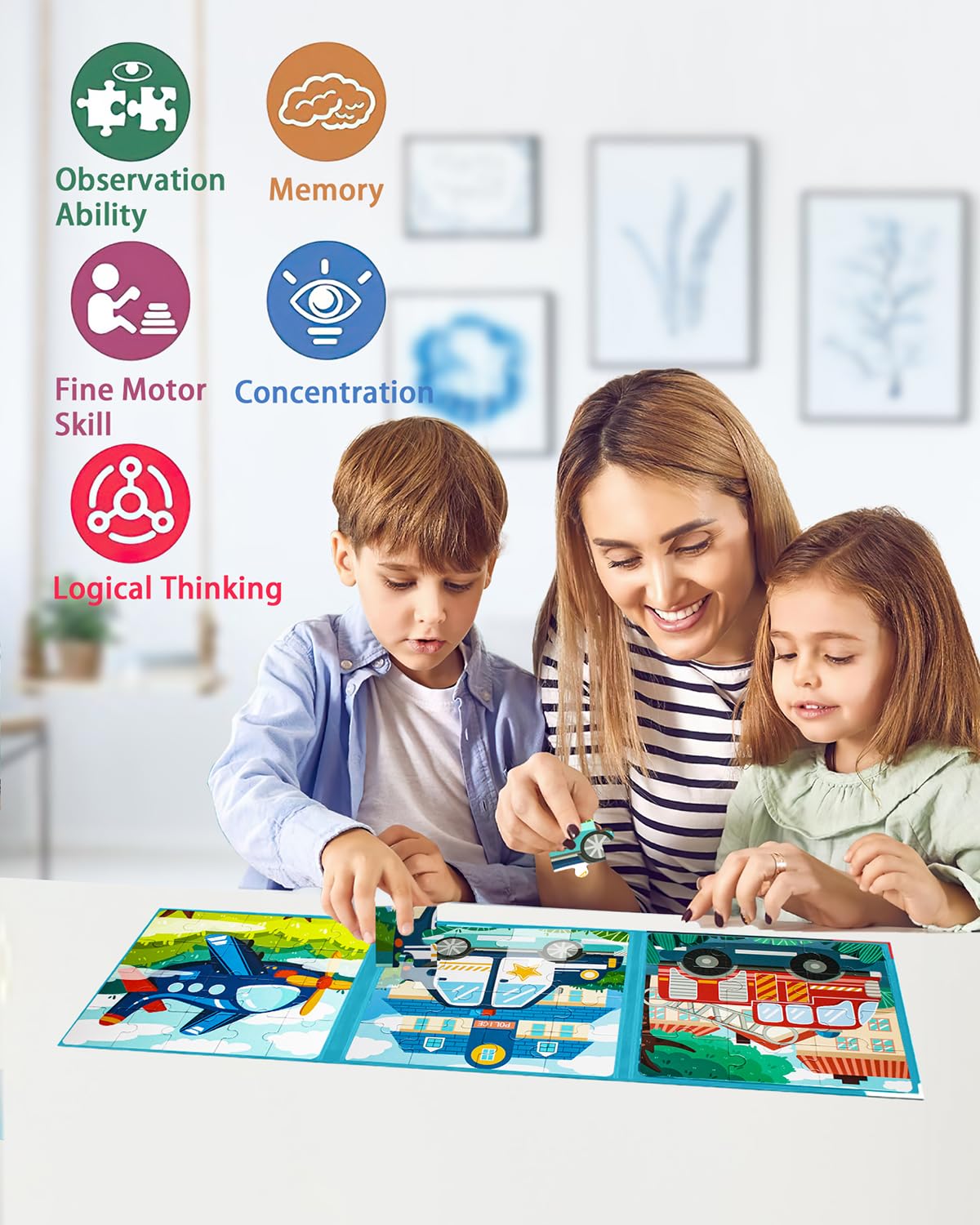 Magnetic Puzzles for Kids 2-4, Travel Puzzles Games for Kids Ages 3-5, Jigsaw Puzzle Book Activities Toy for Kids Boys Girls Ages 3 4 5 in Car, Learning Magnet Toys for Road Trip (Airplane) Unistylar