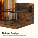 HOOBRO Wall Mounted Wine Rack 3 Pack, Wine Shelf Hanging Floating Wall Shelves, Wine Glass Bottle Rack Stemware Holder, for Living Room, Dining Room, Kitchen, Rustic Brown and Black BF33BJ01 HOOBRO