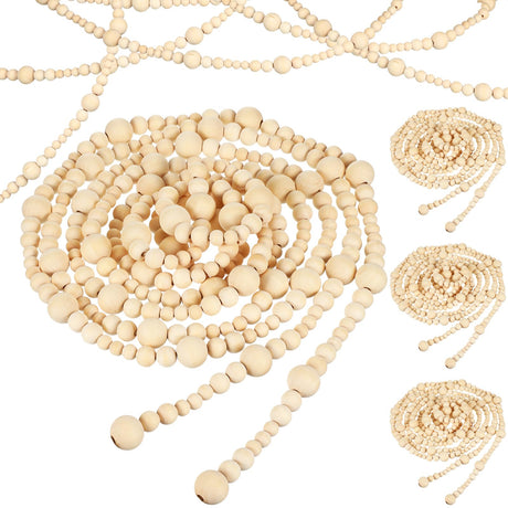 Loetere 4 Pcs 72 ft Christmas Tree Wood Bead Garland Christmas Wooden Beads Garland Hanging Boho Xmas Decor Rustic Farmhouse Home Decor for Table Wall Holiday Mantel Ornaments (Wood Color) Loetere