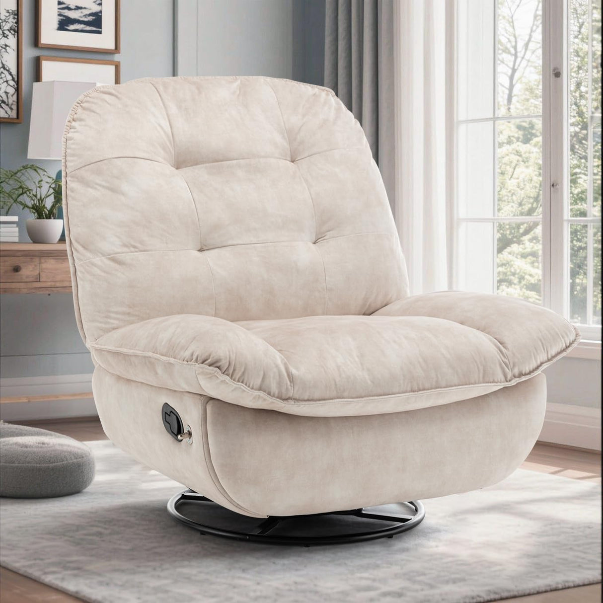 LEHZROAJ Swivel Rocker Recliner Chair for Adult, Power Glider Nursery Rocking Chair, Armless Single Recliner Sofa for Living Room, Oversized & Overstuffed, Phone Holder Included, White LEHZROAJ