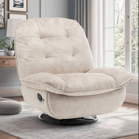 LEHZROAJ Swivel Rocker Recliner Chair for Adult, Power Glider Nursery Rocking Chair, Armless Single Recliner Sofa for Living Room, Oversized & Overstuffed, Phone Holder Included, White LEHZROAJ