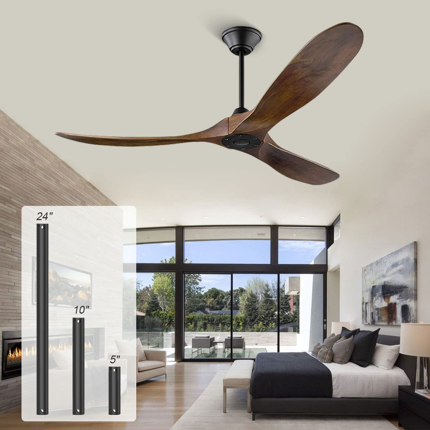 NWIASS 70 Inch Outdoor Ceiling Fans for Patios, Modern Ceiling Fan No Light with Remote Solid Wood Ceiling Fan Damp Rated, 3 Blade Large Ceiling Fan for Indoor High Low Sloped Ceiling, DC Cei - WoodArtSupply