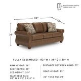 Signature Design by Ashley Shadsburne Rustic Faux Leather Sofa Sleeper with Bi-Fold Memory Foam Mattress, Nailhead Trim and 2 Throw Pillows, Queen, Brown Signature Design by Ashley