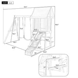 Playground Outdoor 3 in 1 Swing Sets with Slide, 2 Swings and Climber, Wood Outdoor Playset for Garden, Backyard and Playground (Blue) Flieks