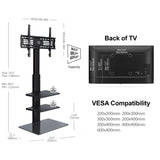 FITUEYES Swivel Floor TV Stand with Mount for TVs 37 43 50 55 60 65 70 75 Inch LCD LED Flat/Curved Screens Universal Swivel Televisions TV Mount Stand for Bedroom Living Room Black Tempered Glass Base FITUEYES