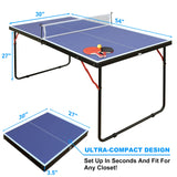 Dithoko 4.5ft Small Size Table Tennis Table Midsize Foldable & Portable Ping Pong Table Set with Net, 2 Ping Pong Paddles and 3 Balls for Indoor Outdoor Game Dithoko