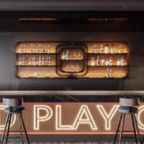 Large Wine Storage Rack Wall Mounted With LED Light With Wine Glass Holder, Heavy Duty Iron Bar Liquor Shelf,Floating Wall Wine Shelves,Bar Liquor Bottle Display Shelf For Kitchen Bar Decoration(350*1 IRHIGBGX