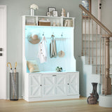 Maupvit Hall Tree with Bench and Shoe Storage, Coat Rack with Shoe Bench, 6 Shoe Cubbies, 4 Coat Hooks, LED Lights and Adjustable Shelf, Entryway Hall Tree, Shoe Bench with Soft Cushion for Hallways Maupvit