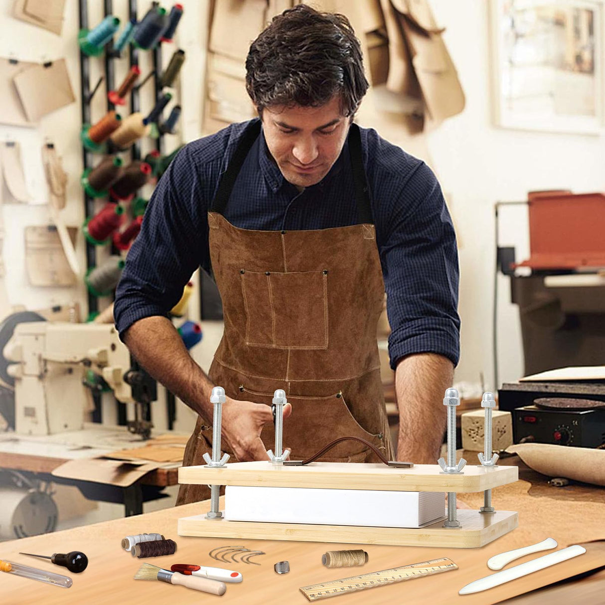 35 PCS Book Press Bookbinding Kit, 15.5" X 11.6" Large Wooden Bamboo Book Binding Tool, Portable Press Materials for Handmade DIY Flower Dezhier