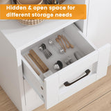 CBBPET 71" Pantry Cabinet with 5-Tier Open Shelf, Tall Kitchen Pantry Storage Cabinet with Microwave Stand, Farmhouse Kitchen Hutch with Storage Drawers for Living Room, Dining Room, White CBBPET