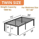 ZIYOO Twin Bed Frames, 18 Inches Platform Bed Frame, 1000lbs Heavy Duty Steel Slat, Non-Slip Design, No Box Spring Needed, Easy Assembly, Quiet Noise Free, Under Bed Storage Space, Black ZIYOO