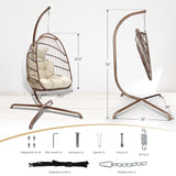 BULEXYARD Hanging Egg Swing Chair with Stand Indoor Outdoor 350lbs Capacity, Brown Wicker Hammock Egg Basket Chair with Beige Thickened Cushion for Bedroom Balcony Garden Porch Patio BULEXYARD