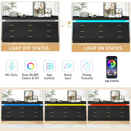 jiteentarou Drawer Dresser with Charging Station and LED Lights, Modern Chest of Drawers with Power Outlet, Organizer Cabinet for Bedroom, Living Room, Entryway(Black) jiteentarou