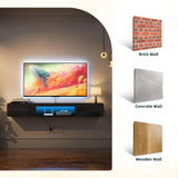 Floating TV Stand Shelf for TVs up to 80 Inch, Floating TV Cabinet with LED Light, Modern Wall Mounted Media Console Shelf with Power Outlets, Entertainment Center for Under TV Storage, Black Msutree