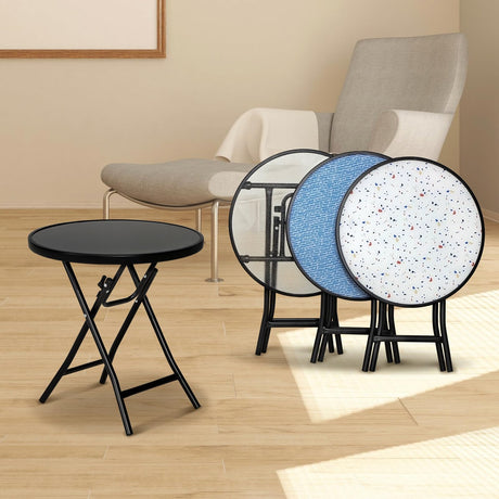 Abba Patio Bistro Table,18" Round Folding Side Table with Tempered Glass Tabletop,Small End Table for Outdoor Indoor Yard Garden Balcony Coffee,Blue Abba Patio