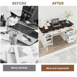 VOWNER 55" Executive Desk, Home Office Desk with Drawers and Storage Cabinet, Farmhouse Wood Desk Workspace for Work Study Writing, Charging Station, Letter/A4 File Drawer, White VOWNER