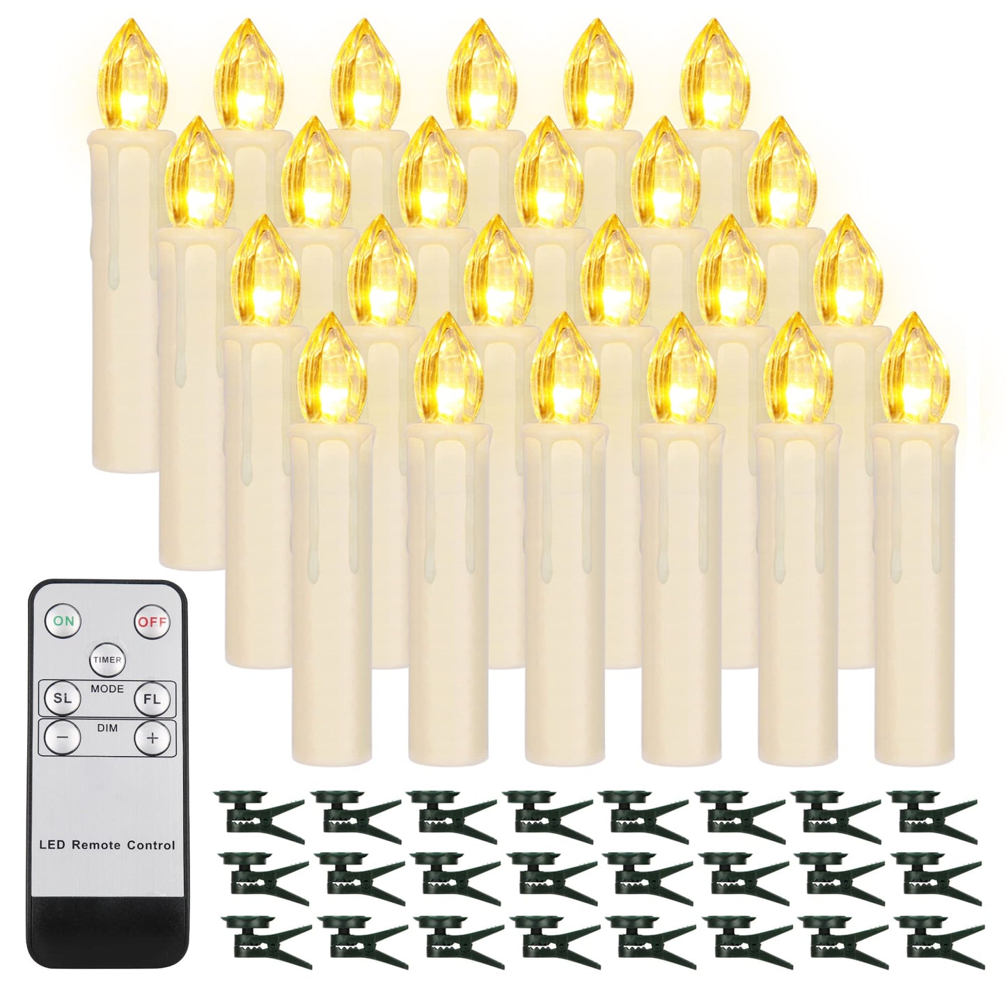 24PCS LED Flameless Taper Candles Flickering with Remote Timer, Battery Operated Waterproof Christmas Tree Candles, Warm White Window Candles Lights, Perfect for Christmas, Home Decoration (Ivory)