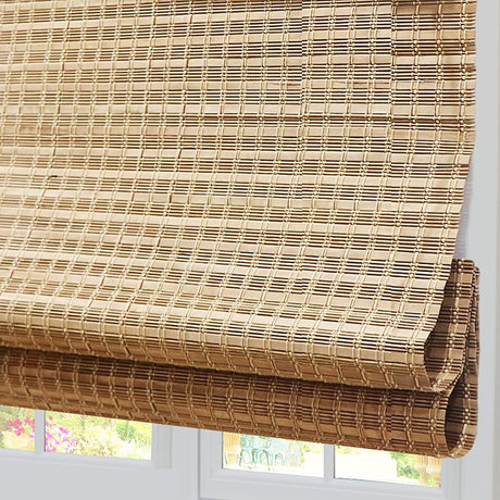 Cordless Blackout Bamboo Roman Shades, Light Filtering UV Protection Wooden Roller Blinds with 6" H Valance, Custom Room Darkening Roller Bamboo Blinds for Windows, Doors, Porch, Color 10 ZY Blinds