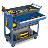 AIRAJ PRO 3 Tier Tool Cart,440 LBS Capacity Rolling Tool Cart with Drawers,Heavy Duty Industrial Service Tool Cart on Wheels with Pegboard Hooks for Mechanics,Garage,Warehouse,Workshop,Blue AIRAJ PRO