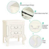 Tribesigns White Nightstand, End Table with 2 Drawers, Carved Bedside Tables, Side Table for Bedroom, Classic Bedroom Furniture, Night Stand White Tribesigns