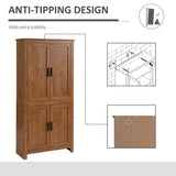 HOMCOM 64" 4-Door Kitchen Pantry, Freestanding Storage Cabinet with 3 Adjustable Shelves for Kitchen, Dining or Living Room, Oak HOMCOM