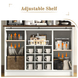 4 EVER WINNER Farmhouse Coffee Bar with 3-Tier Storage, 67” Tall Coffee Bar Cabinet with Sliding Barn Doors, White Buffet Cabinet with Hutch & 9 Wine Racks, White 4 EVER WINNER