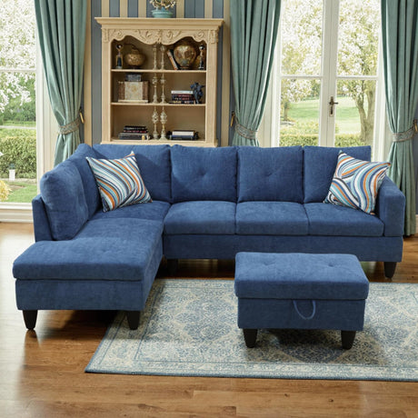Trygoal Modular L-Shaped Sectional Sofa, Modern Couches with Storage Ottoman & Movable Chaise, Convertible 5-Seater Couch for Bedroom, Apartment & Office, Blue Trygoal